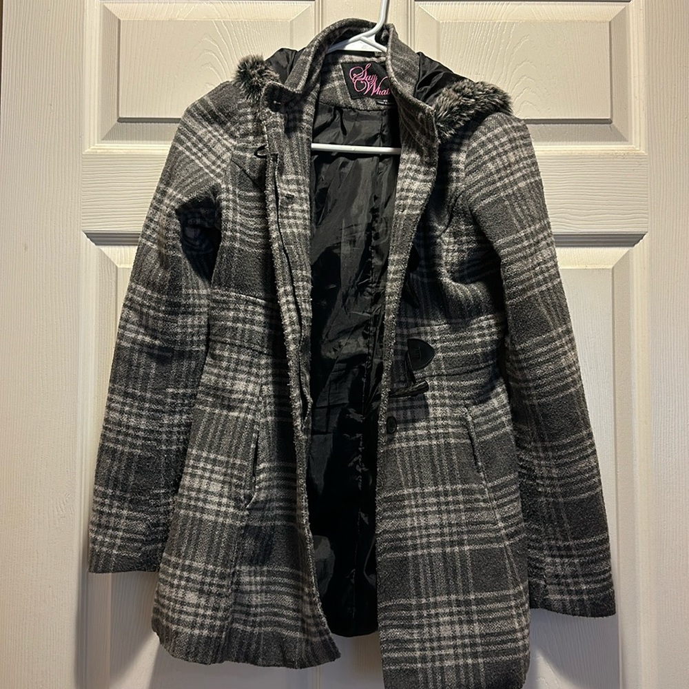 Grey plaid winter coat